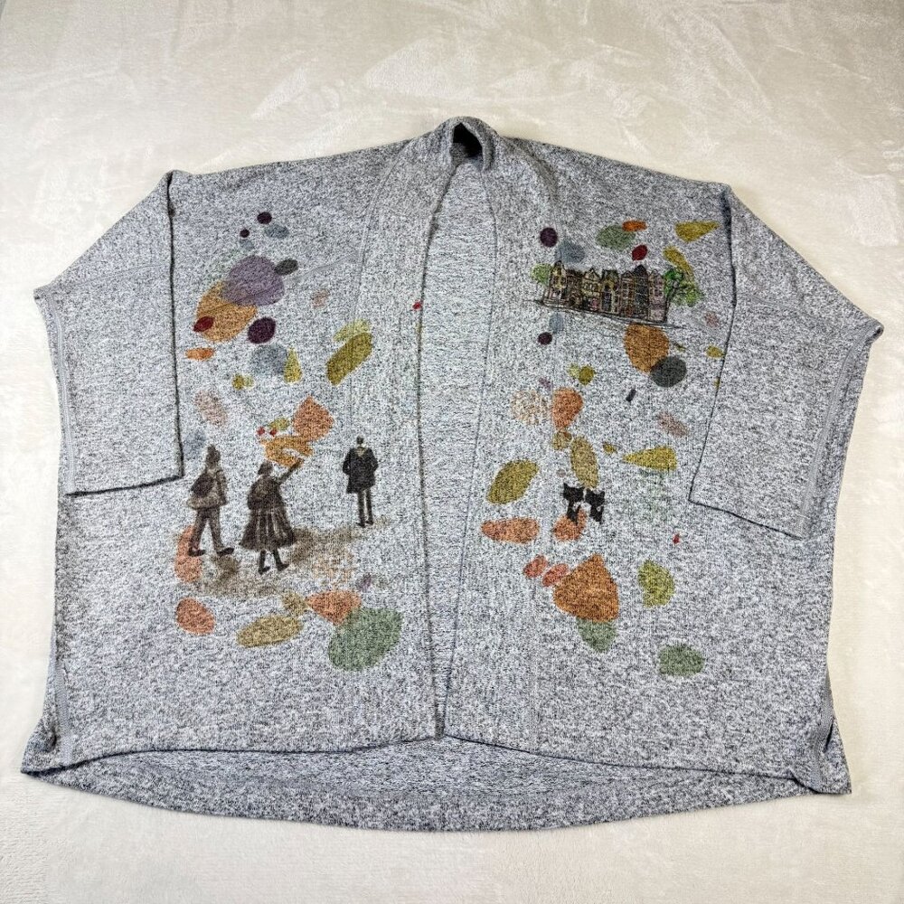 Inoah Womens Gray Open Front Cardigan Abstract Pattern Small Made In USA Artsy